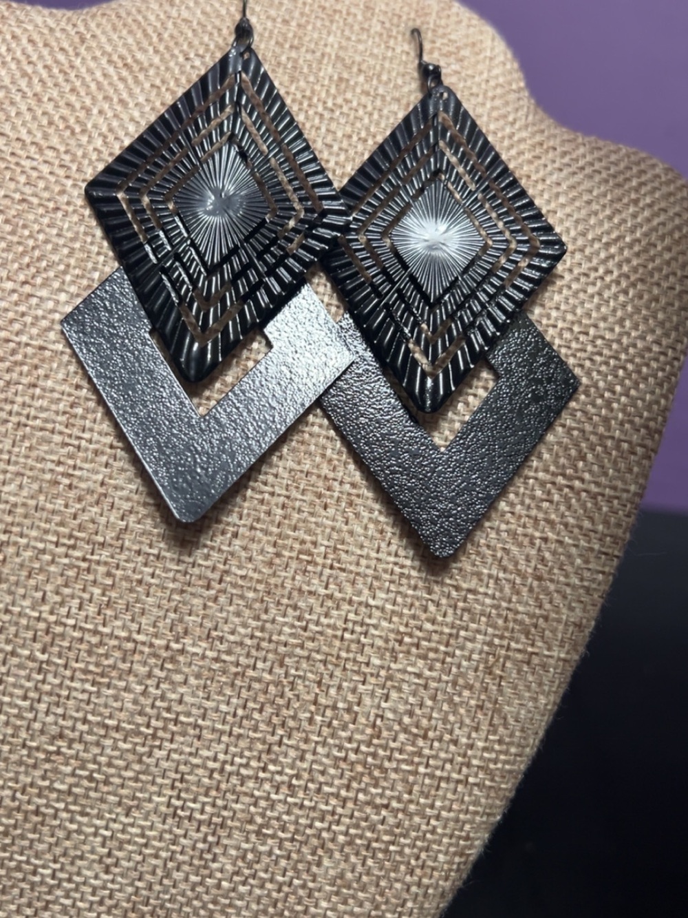 Black Geometric Drop Earrings - Unbranded